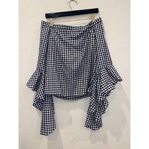 MLM Label  Gingham Top Blouse Long Sleeve Ruffle Off Shoulder Black/White  XS